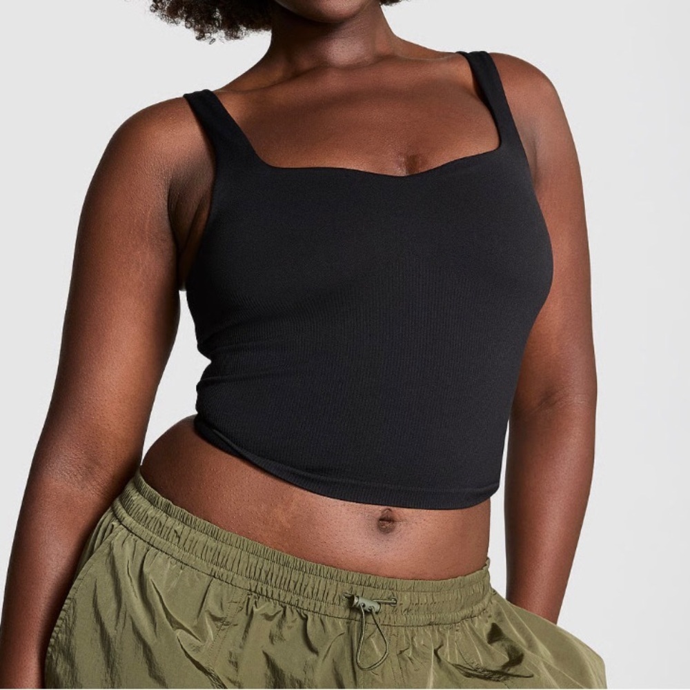 Black Square Neck Ribbed Tank Top